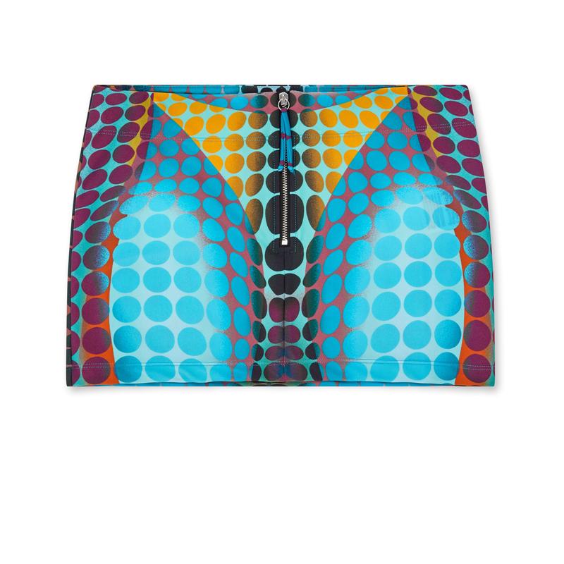 Jean Paul Gaultier - Womens Mini Skirt With Center Zip - (Blue/Purple/Yellow)