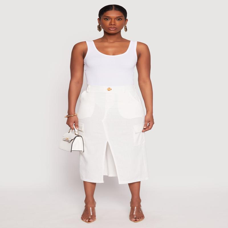 Linen Cargo Midi Skirt