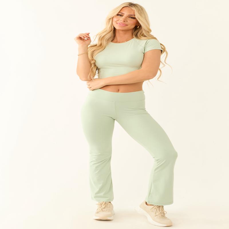Mint Flare Leg High Rise Stretch Leggings
