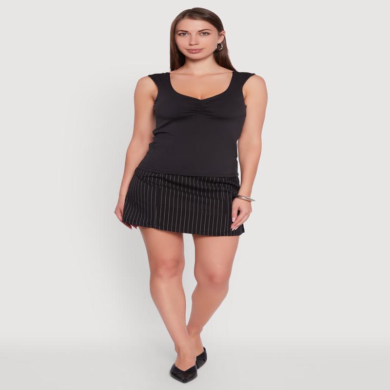 Ruched V Neck Tank Top with Shelf Bra