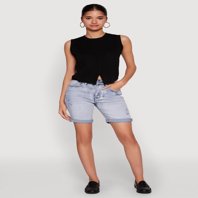 WAX Fixed Cuff Denim Bermuda Shorts