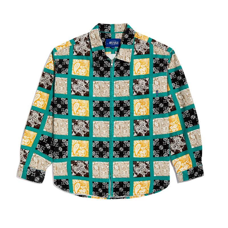 Awake NY - Paisley Printed Corduroy Zip-Up Shirt - (Teal/Multi)