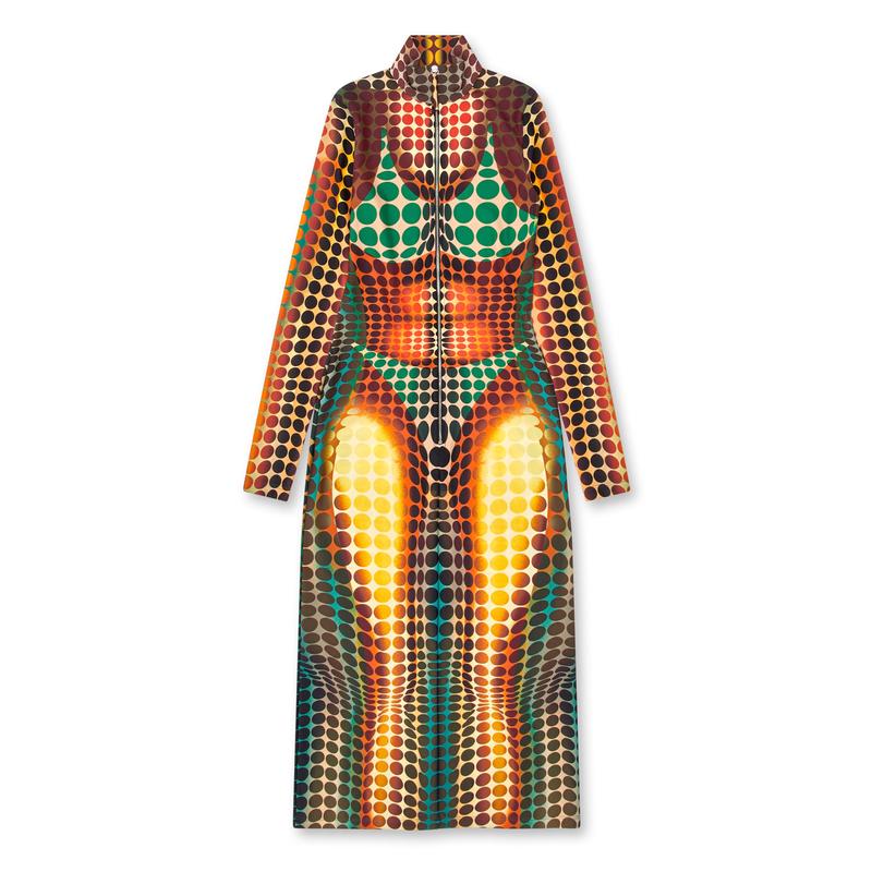 Jean Paul Gaultier - Womens Long Dress With High Neck - (Orange/Blue/Brown)