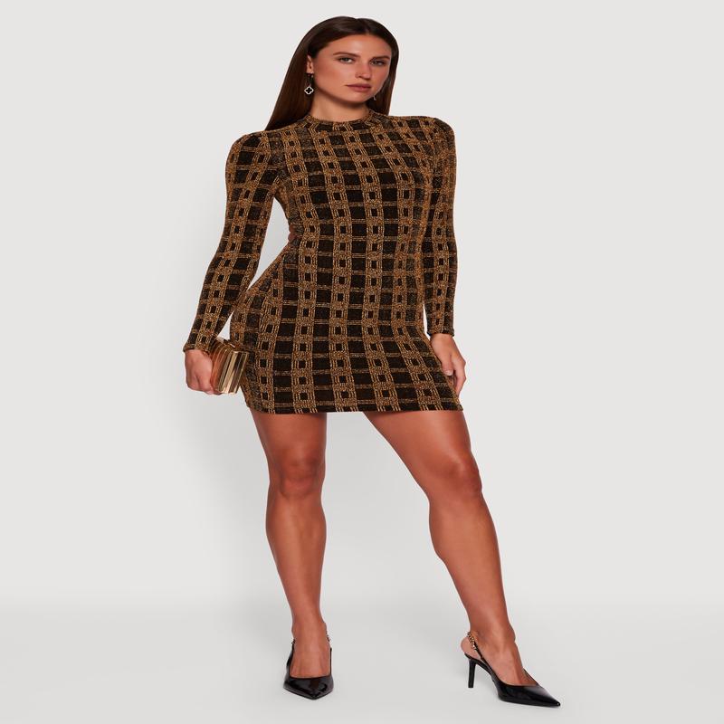 Almost Famous Patterned Lurex Open Tie Back Mini Dress