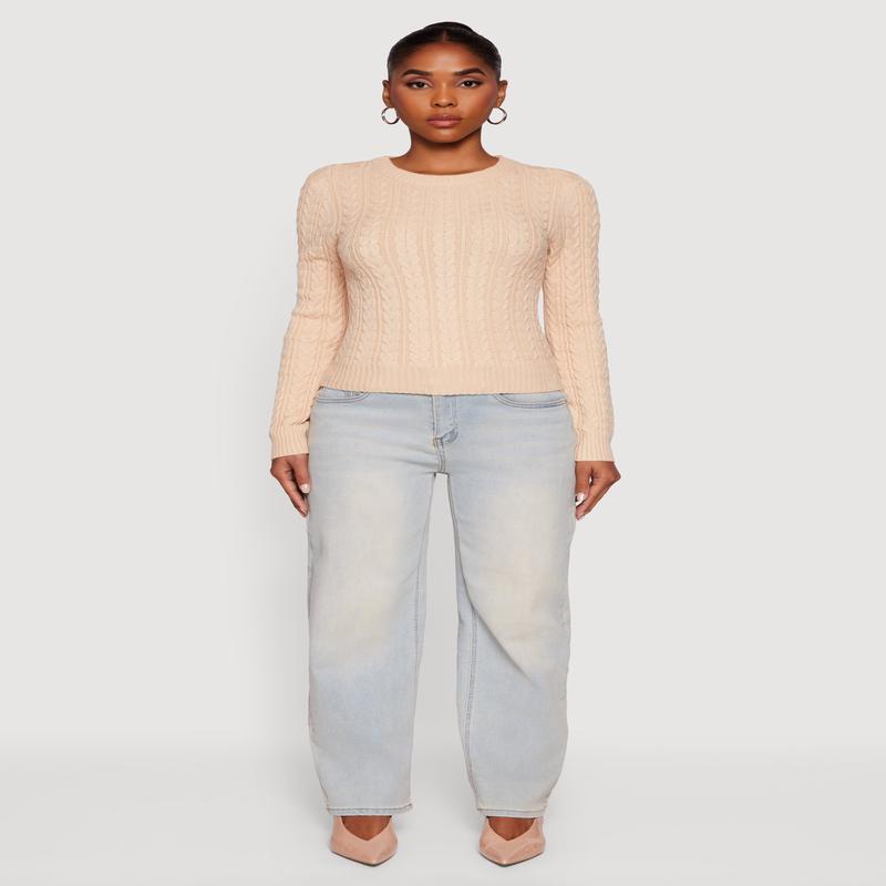 Cable Knit Long Sleeve Crew Neck Sweater