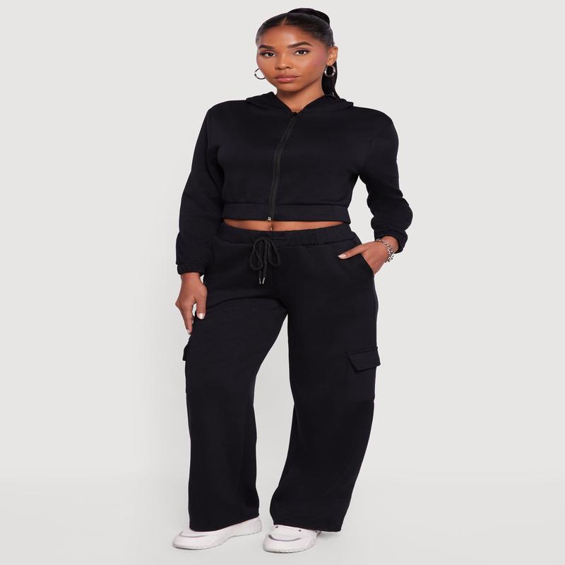 Drawstring Waist Straight Leg Cargo Sweatpants
