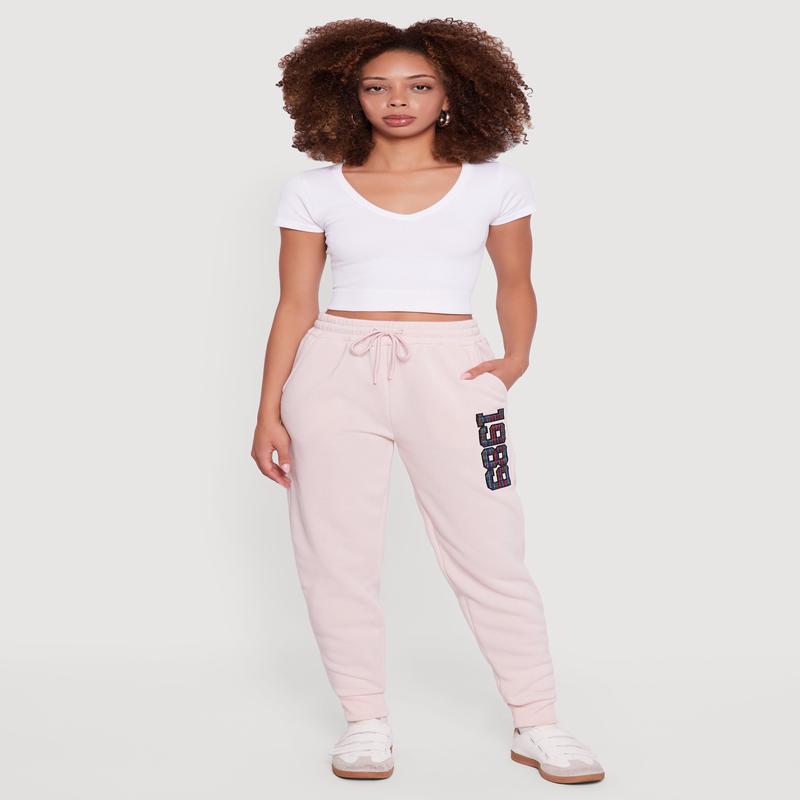 Embroidered Graphic Drawstring Waist Joggers