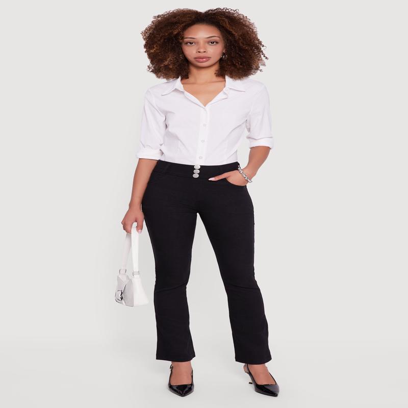 Hyper Stretch Button Detail Skinny Flare Pants