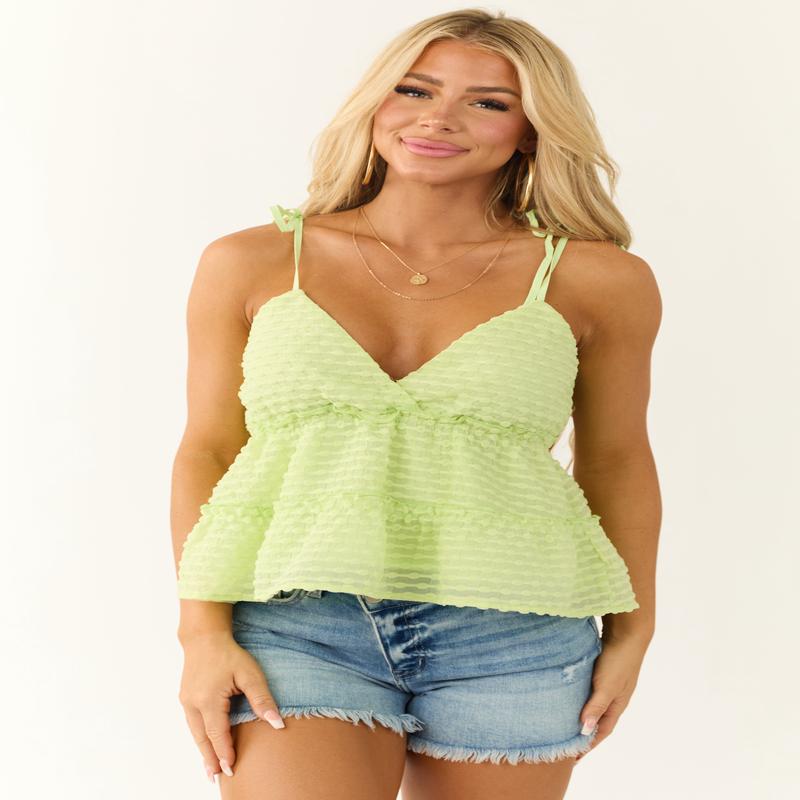 Lovelo Lime Textured Swiss Dot Babydoll Cami Blouse