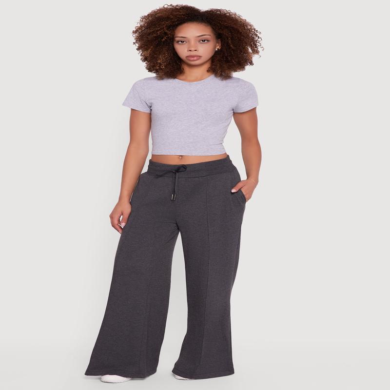 Mid Rise Wide Leg Fleece Lined Sweatpants