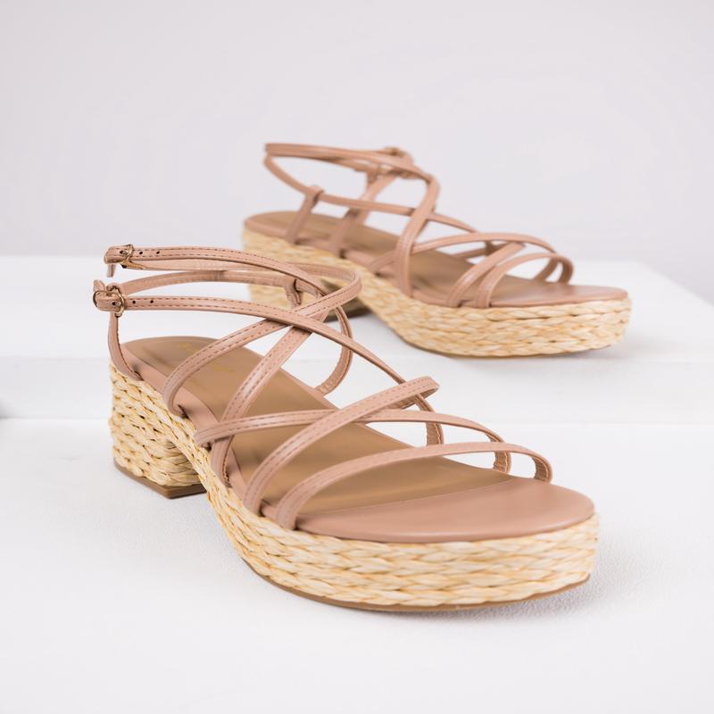 Nude Strappy Woven Detail Platform Heels