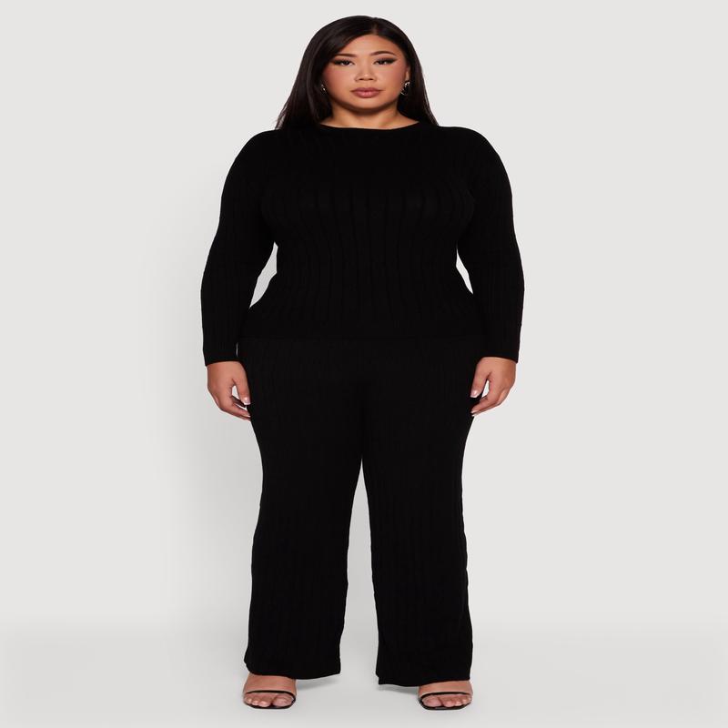 Plus Size Cable Knit Drawstring Detail Pants