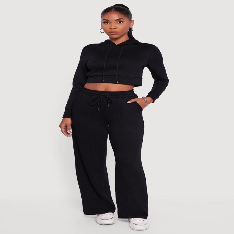 Pull On Drawstring Waist Wide Leg Sweatpants
