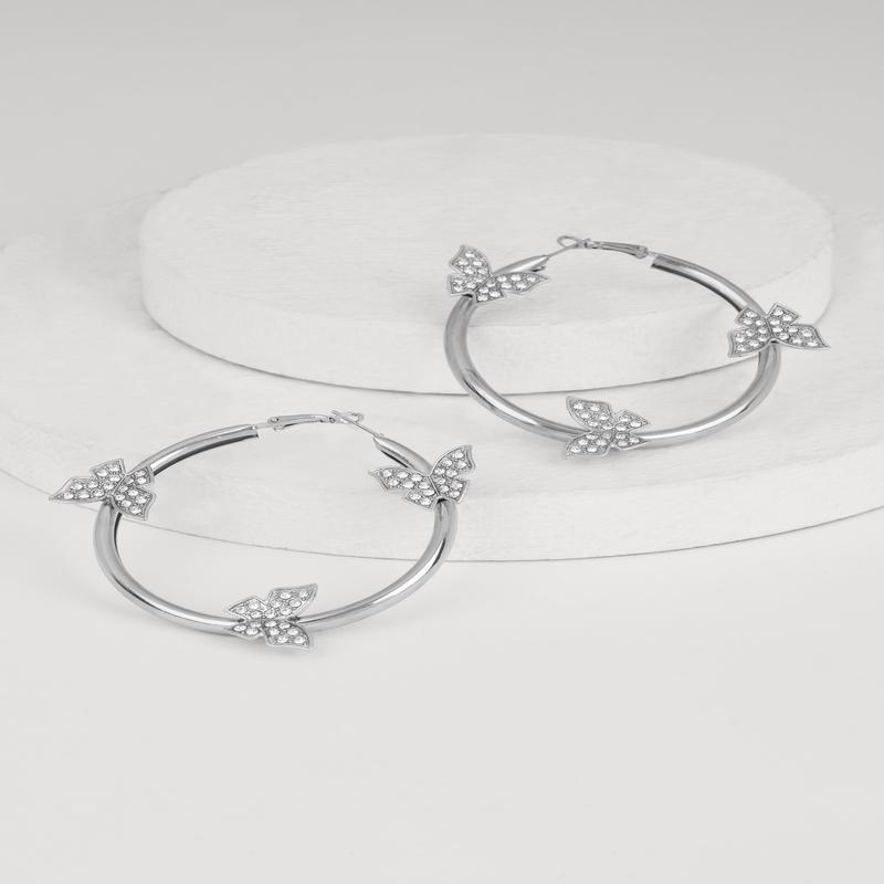 Rhinestone Studded Butterfly Hoop Earrings