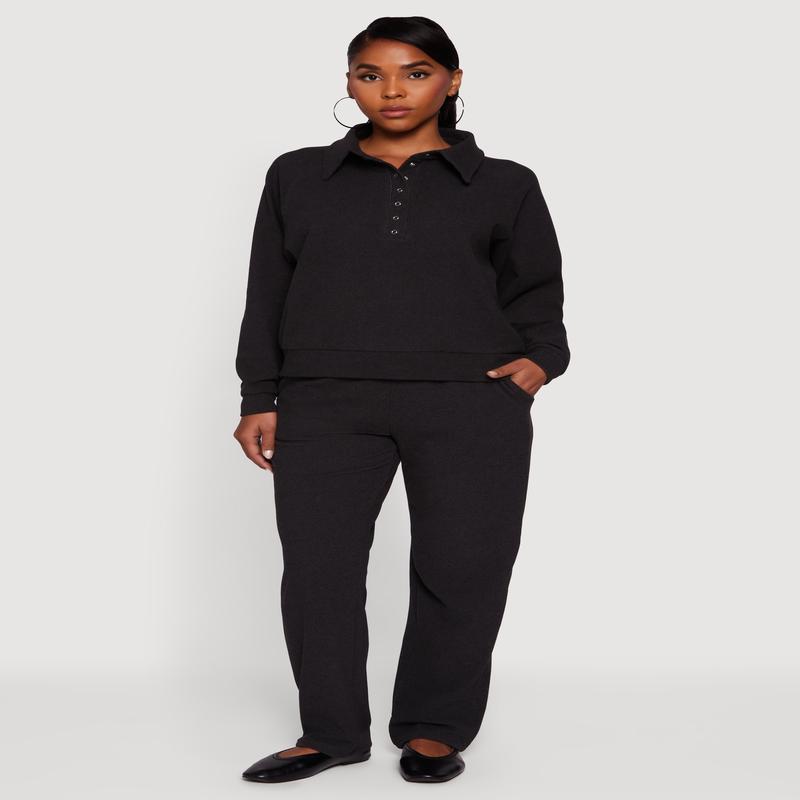 Brushed Rib Knit Drawstring Waist Straight Leg Sweatpants