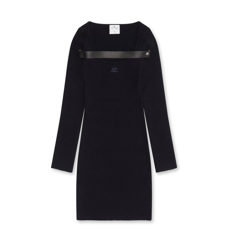 Courreges - Womens Rib Knit LS Racer Dress - (Navy)