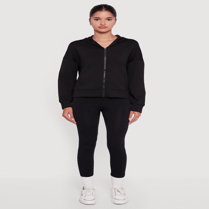 Drop Shoulder Long Sleeve Zip Front Hoodie