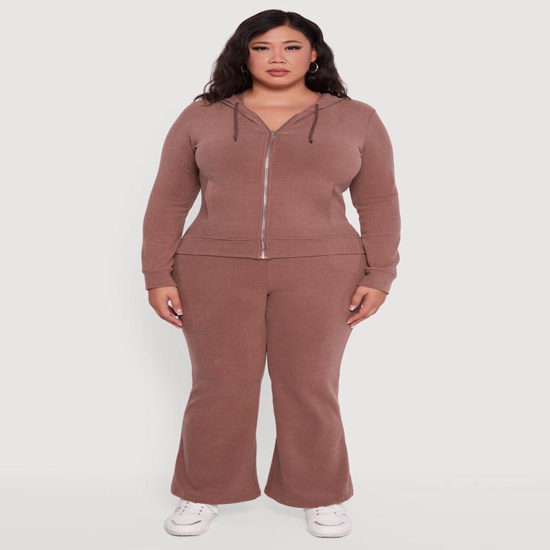 Plus Size Soft Ribbed Knit Flared Sweatpants