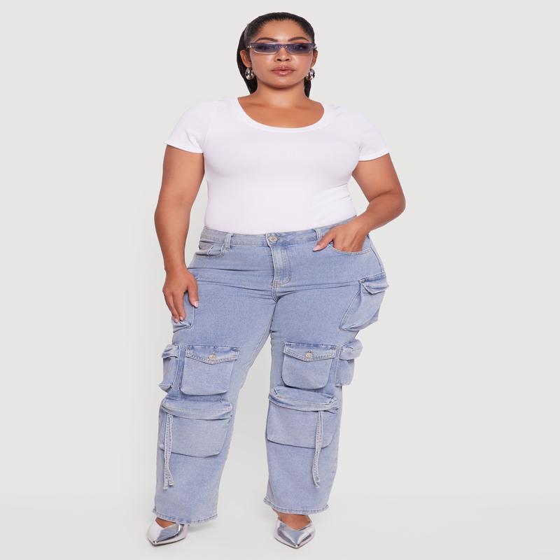 Plus Size VIP Mid Rise Straight Leg Tassel Cargo Jeans