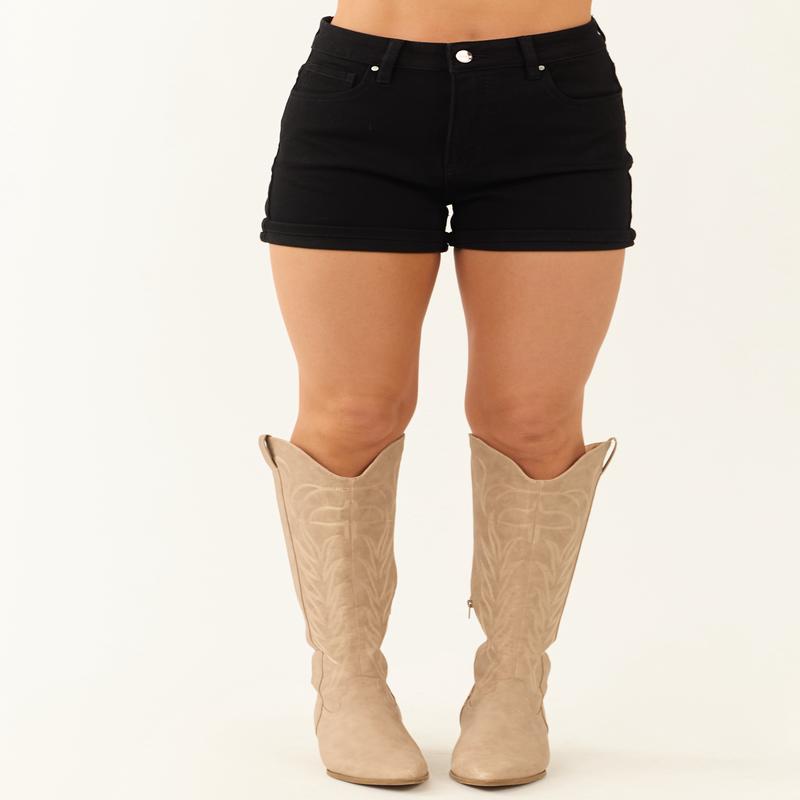 Risen Black Tummy Control Stretchy Cuffed Shorts