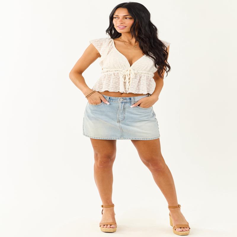 Sneak Peek Light Vintage Wash Denim Mini Skirt