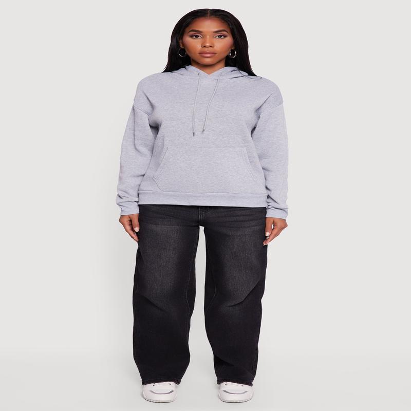 Boxy Kangaroo Pocket Long Sleeve Pullover Hoodie