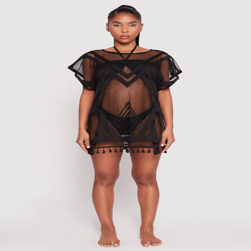 Fishnet Tassel Fringe Swim Cover Up
