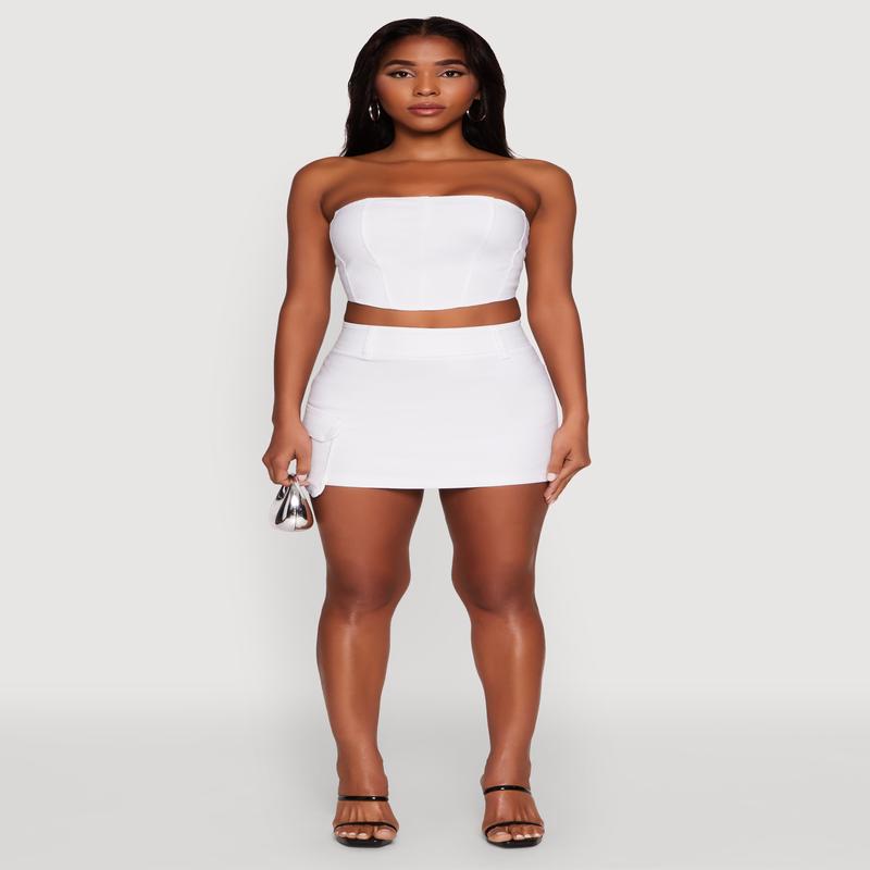 High Waisted Mini Skirt with Cargo Pocket and Zip Back