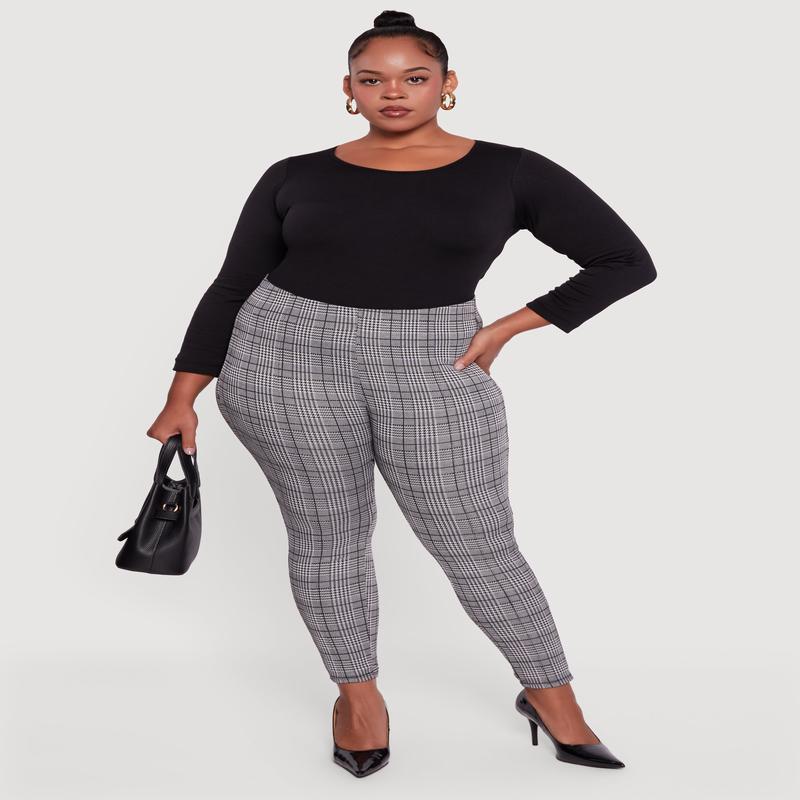 Plus Size Houndstooth High Waisted Dress Pants
