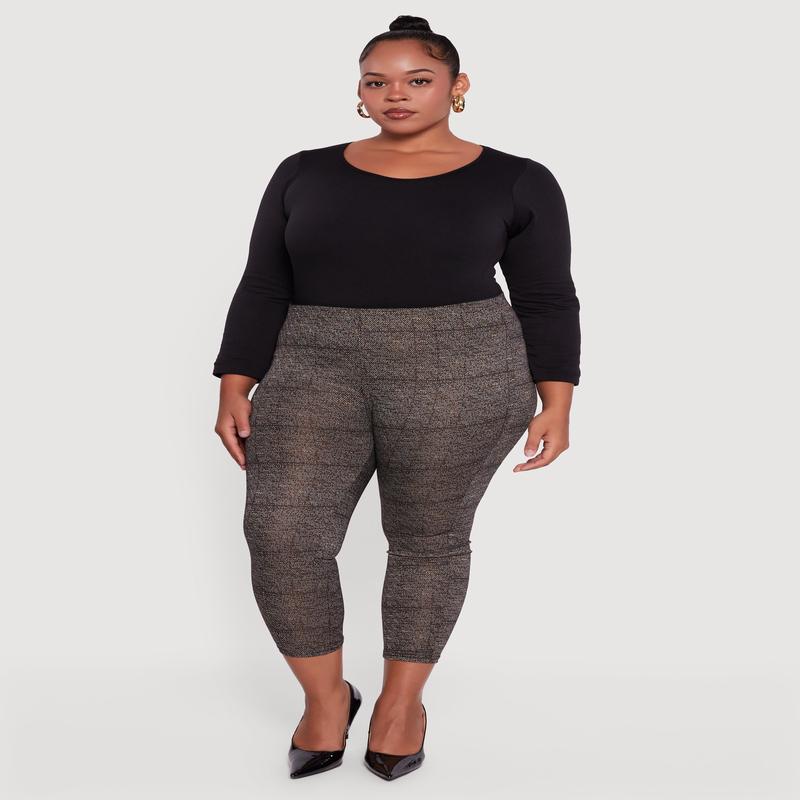 Plus Size Marled High Waisted Cropped Dress Pants