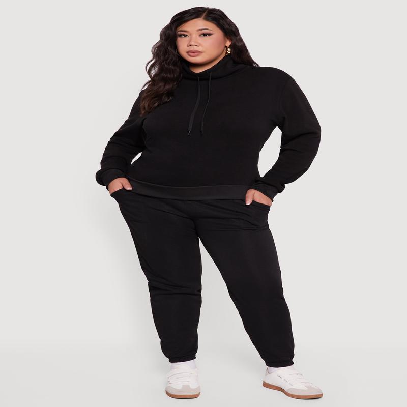 Plus Size Mid Rise Fleece Lined Tapered Sweatpants