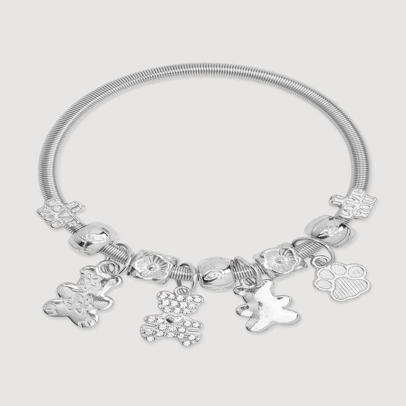 Rhinestone Teddy Charm Stretch Bracelet