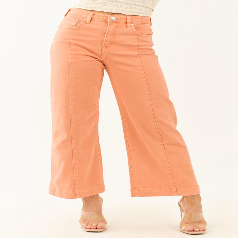 Risen Melon Tummy Control Stretchy Wide Leg Jeans