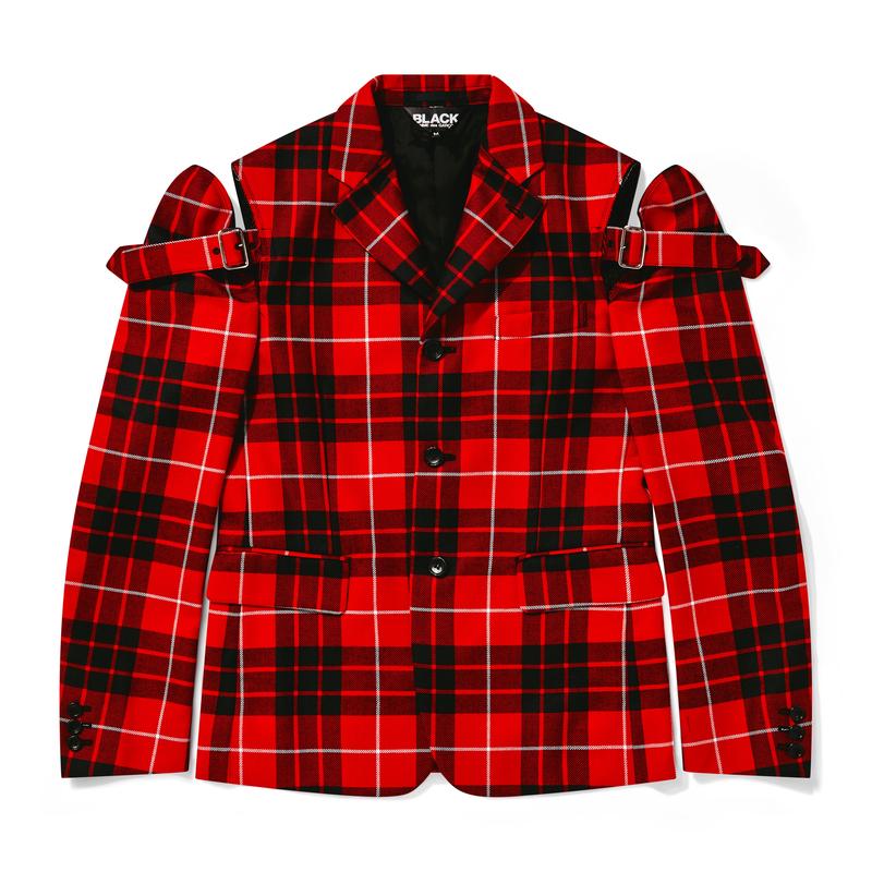 BLACK Comme des Garons - Tartan Wool Buckled Shoulder Jacket - (Red/Black)