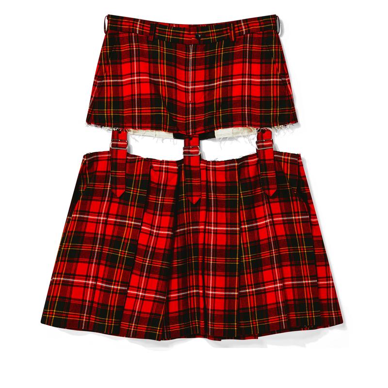 BLACK Comme des Garons - Tartan Wool Buckled Skirt - (Red/Black)