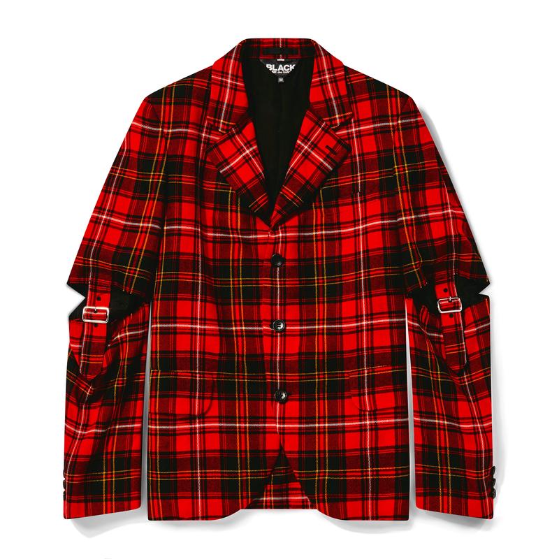 BLACK Comme des Garons - Tartan Wool Buckled Sleeve Jacket - (Red/Black)