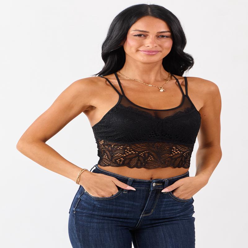 Black Lace Double Cross Strap Bralette