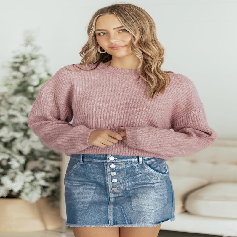 Cherry Blossom Ribbed Knit Boxy Sweater