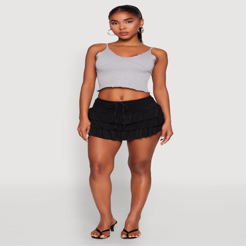 Drawstring Mini Tiered Skort