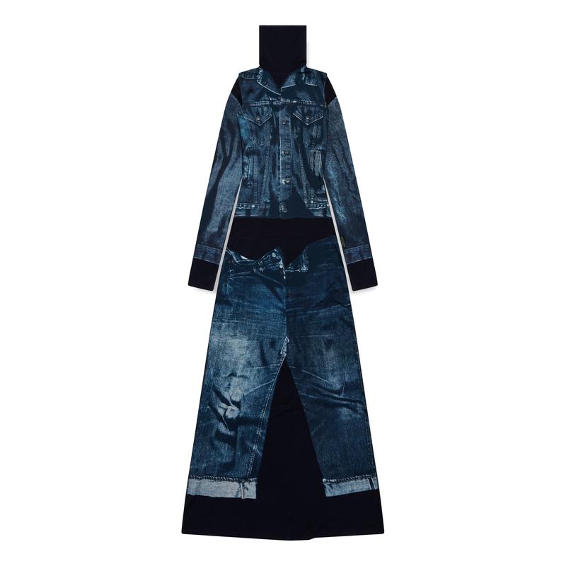 Jean Paul Gaultier - Womens Denim Print Long Sleeves Dress - (Navy/Blue)