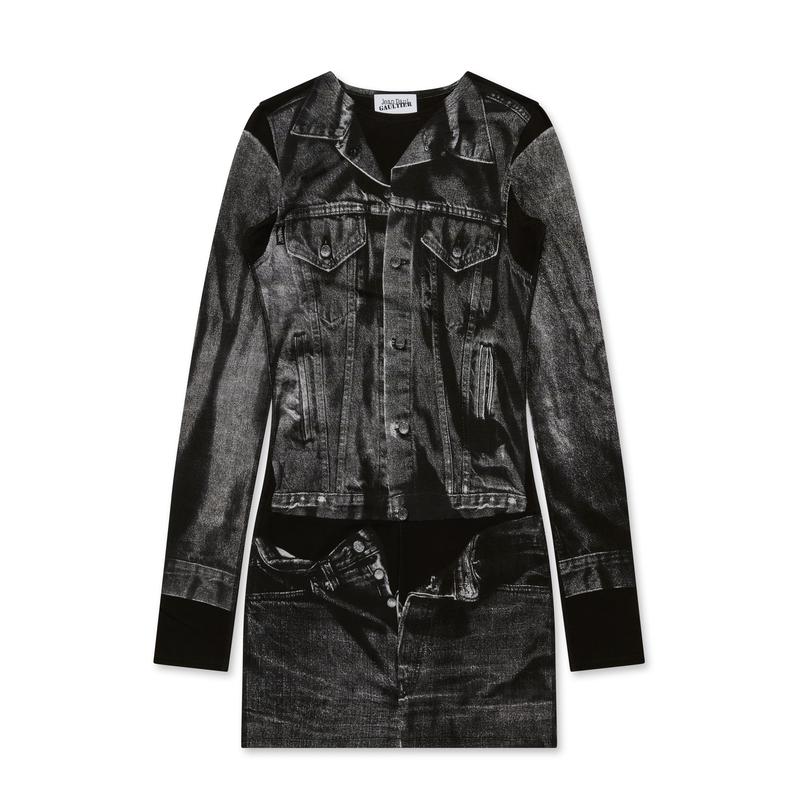 Jean Paul Gaultier - Womens Denim Print Mini Dress - (Black/Grey)