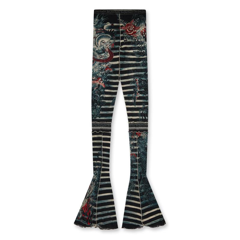 Jean Paul Gaultier - Womens Flare Tattoo Print Trousers - (Navy/Blue/White)