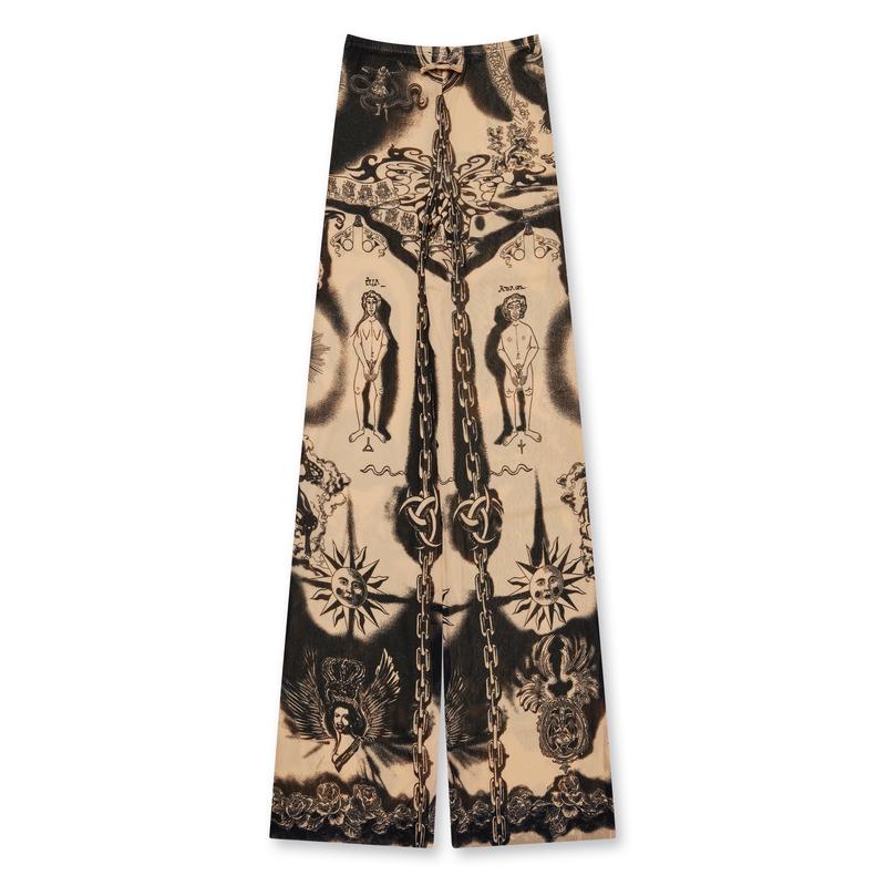 Jean Paul Gaultier - Womens Flare Tattoo print Trousers - (Nude/Navy)