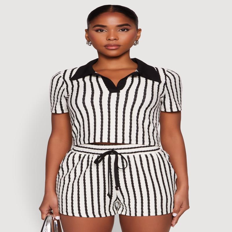 Striped Collared Crop Top
