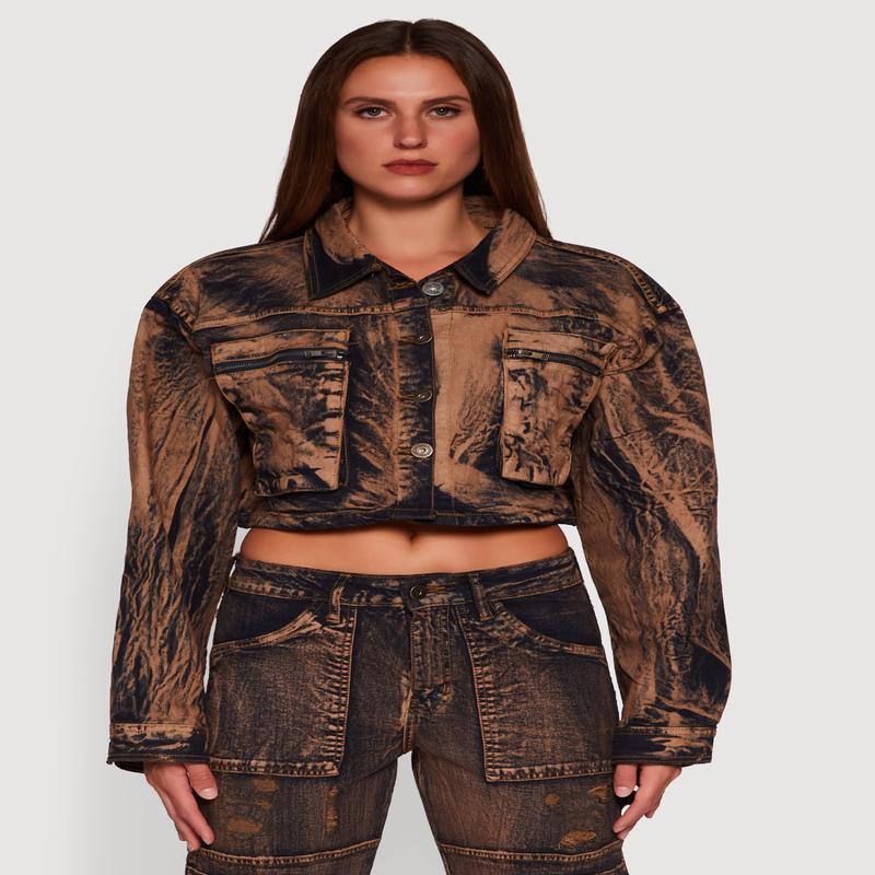 Acid Wash Cropped Denim Shacket