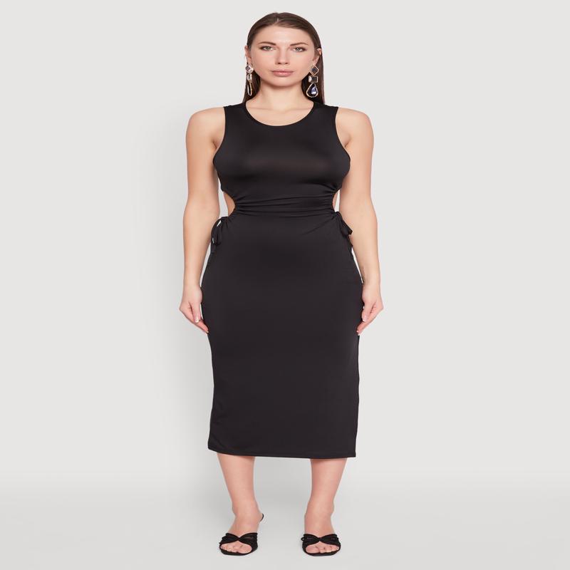 Drawstring Side Cut Out Sleeveless Midi Dress