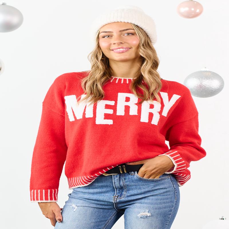 Lipstick 'Merry' Textured Graphic Relaxed Sweater