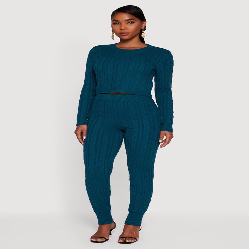 Mid Rise Cable Knit Joggers