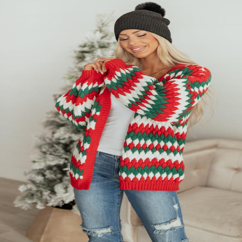 Ruby and Pine Geometric Striped Sweater Cardigan