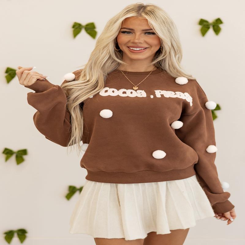Walnut 'Hot Cocoa, Please' Pom Pom Sweatshirt